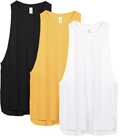 icyzone Damen Sport Tank Top Locker - Yoga Fitness Shirt Atmungsaktive Laufshirt Sport Gym Oberteile, 3er Pack (L, Black/White/Mellow Yellow)