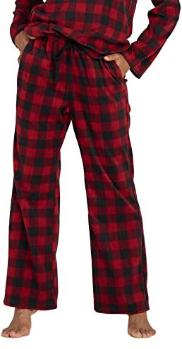 LAPASA Pantalon de Pyjama Polaire Femme Bas de Pyjama Avec Poches Pantalon d’Intérieur Coupe Décontractée L109 Rouge & Noir (Polaire) XL