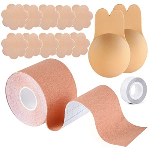 Strapless Push Up Adhesive Bra - Backless Self-Adhesive Reusable Silicone with Nipple Cover for A/B/C/D Cup Women (UK, Cup & Band, G, Beige)