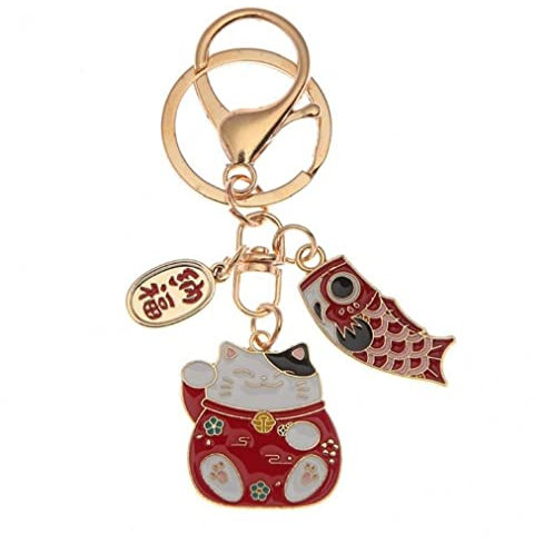 Ppmter Lucky Cat Keychain Fortune Japonais Cat Keyring pour À Dos De Voiture À Dos À Main Cadeaux Drôles
