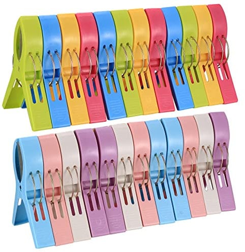 24 Pezzi Mollette da Bucato, Clips di Vestiti Antivento, Mollette in Plastica Grandi Multicolore, Clips Molletta Pioli Supporti per Telo Mare, Trapunta, Vestiti, Coperta, Lavanderia