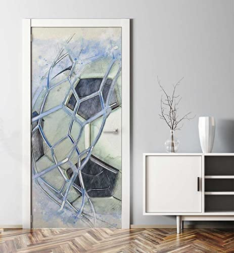 MyMaxxi - Tür bekleben mit Türtapete Türposter Türfolie Selbstklebend 90x200 Fußball trifft ins Tor - Tür verschönern Türaufkleber Türklebefolie Spiel Sport gewinnen blau