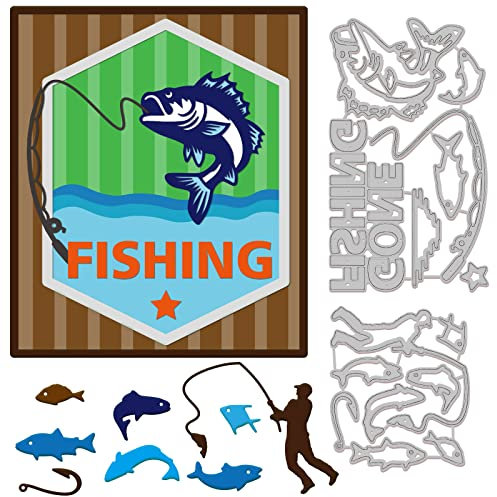GLOBLELAND Stanzformen für Angelruten, Kartenherstellung, Fisch-Stanzform für DIY, Scrapbooking, Tagebuch, Prägung, Papier, Basteldekoration