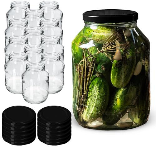 KADAX Lot de 12 bocaux de conservation en verre 2,5 l Fi100 mm avec couvercle noir