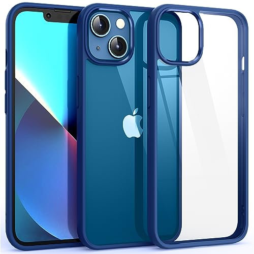 Supdeal Stoßfeste Klar Hülle für iPhone 13, [Nicht vergilbend] [10FT Militärischer Fallschutz] Hart Durchsichtig Rückseite Vier Eckenairbags Handyhülle Schutzhülle, 6,1 Zoll, Blau