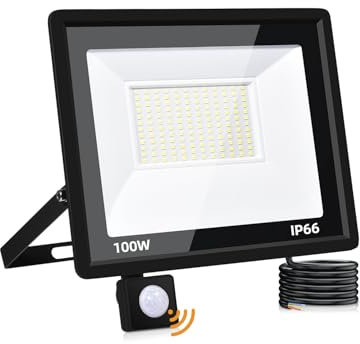 LED Strahler mit Bewegungsmelder Außen,100W 10000LM LED Fluter mit Bewegungsmelder,6500K KaltesWeiß Außenstrahler mit Bewegungsmelder,IP66 Wasserdicht Superhell Scheinwerfer für Garten Hof Garage