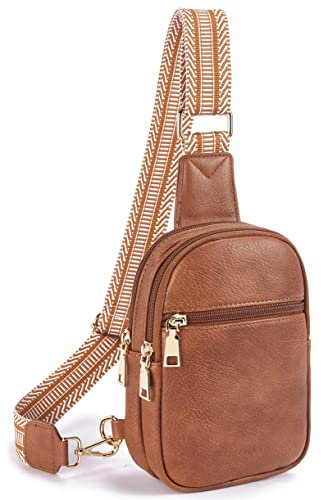 Telena Bauchtasche Damen Brusttasche, Crossbody Bag Kunstleder Umhängetasche Klein Schultertasche für Frauen Sling Bag,Braun