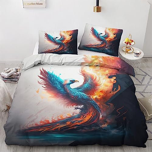 GEDAEUBA Sommer Bettwäsche 135x200 Phönix - Fantasy Bettbezug 135 x 200 2er Set, Wendebettwäsche und Kissenbezug 80x80, Weiche & Atmungsaktive Mikrofaser Bettwäsche-Sets mit Reißverschluss
