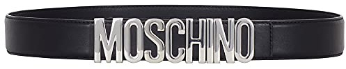 Moschino Gürtel Couture schwarz matt Logo groß silber tg 46, Schwarz , 40