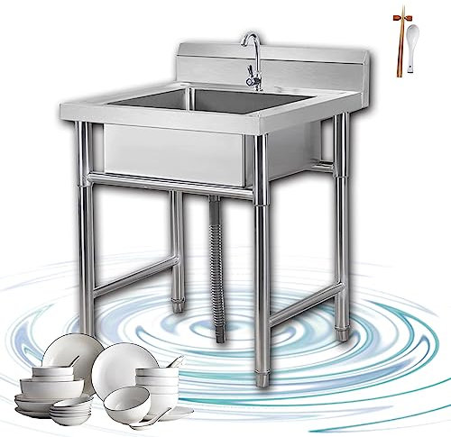 Ausgussbecken Edelstahl, Mit Backsplash Abfluss Sieb, Spültisch Edelstahlspüle, Mit Höhtem Boden Gastro, Küchenspüle Mit Unterschrank, Für Badezimmer, Restaurant, Bauernhaus (Color : Single cold,
