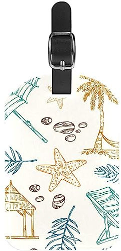 Etiquetas de equipaje para silla de playa de verano, sombrilla, guijarros, de cuero, etiquetas para maleta de viaje, 1 paquete