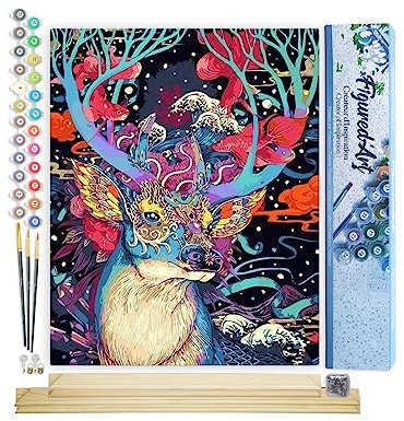 Figured'Art Peinture par Numéro Adulte Renne de Noël Moderne - Activité Manuelle Kit de Loisir Créatif DIY Numéro d'Art Complet - 40x50cm avec châssis en bois à monter