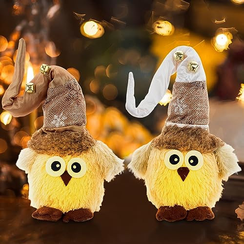 ACAREY Herbstdeko Halloween Deko Wichtel Eule Herbst Deko mit LED Licht, Weihnachtsdeko Innen LED Eule Wichtel Figuren Für Weihnachtsdeko für Sofa Schlafzimmer Fenster (2 Stück)