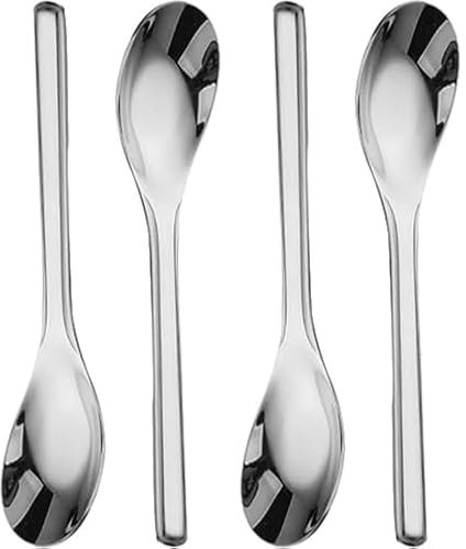 Miupoo Dick Schweres Abendessen Löffel, löffel Suppe, Edelstahl Esslöffel 304,Chinesischer Silberlöffel, Schwerer Asiatischer Dicker Langer Löffel,Mischen Rühren Kochen, 18cm,4 Stück