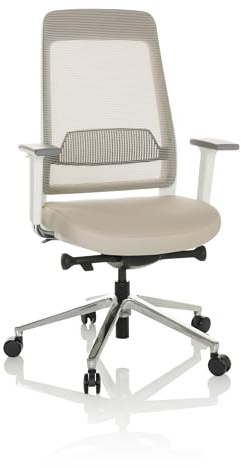 hjh OFFICE 790023 Profi Bürostuhl CHIARO T2 Stoff Grau/Beige ergonomischer Drehstuhl, Sitzhöhe & -Tiefe verstellbar, Netzrücken