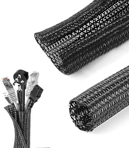 AiQInu 3M Kabelschutz Selbstschließender,13-22mm Kabelschlauch Flexibel, Zuschneidbarer Gewebter Kabelmantel, Kabelummantelung für Schreibtisch TV PC Boden