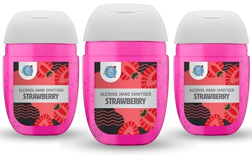 Palm Safe Strawberry 3 Pack Pocketbac 30ml Anti Bacterial Premium Hand Sanitiser Travel Size Refillable Clip Bottle Quick Drying Non Sticky Extra Moisturising Kills 99.9% of Viruses and Bacteria