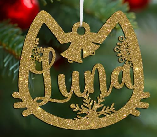 Personalisierte Weihnachtskugel mit Namen Hund, Katze, Tier oder Wunschtext Ø 10 cm Weihnachtskugeln Individuelle Weihnachtsdeko Katze, Glitzer-Acryl