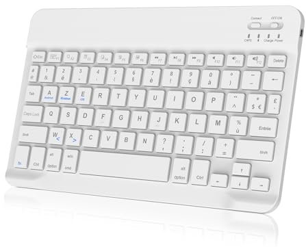 IVEOPPE Clavier pour Tablette - Clavier iPad sans Fil pour iPad Air/iPad Pro/Mini/iPad 10.9/10.2/9.7, Mini Clavier Bluetooth Français pour Android, Samsung, Xiaomi Pad, Lenovo,Huaiwei, Blanc