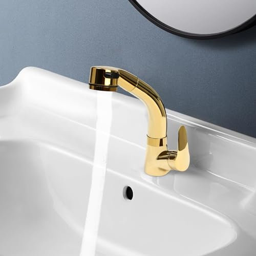 Acesunny Robinet de lavabo de salle de bain - Extensible - Douchette extensible - Pour salle de bain - Doré