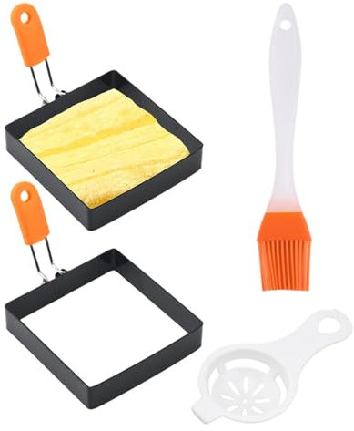 Molde cuadrado para huevos, molde para huevos, molde para tortitas de plancha, anillo de huevo frito con mango antiquemaduras, moldes de acero inoxidable, freidora de huevos con mango de silicona para