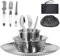Camping Geschirr Edelstahl 8 Teiliges, mit Faltbare Besteck, Teller, Tasse, Schüssel, Netzbeutel, Camping Besteck Set, Outdoor Geschirr Set 1 Person für Wandern Camping Picknick, Campinggeschirr Set