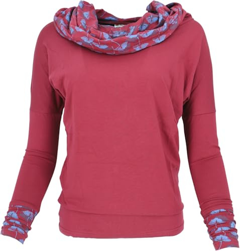 GURU SHOP Lockeres Longshirt aus Bio-Baumwolle, Boho Shirt Schalkapuze - Paprika/blau, Damen, Size:S