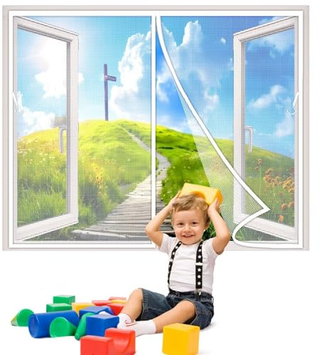 Moustiquaire de Fenêtre, 250x160cm Moustiquaire Magnétique pour Porte avec Aimant Rideau Anti moustique Magnetique pour Porte Fenêtre Porte de Balcon Camping car, Blanc 1995-Tailles