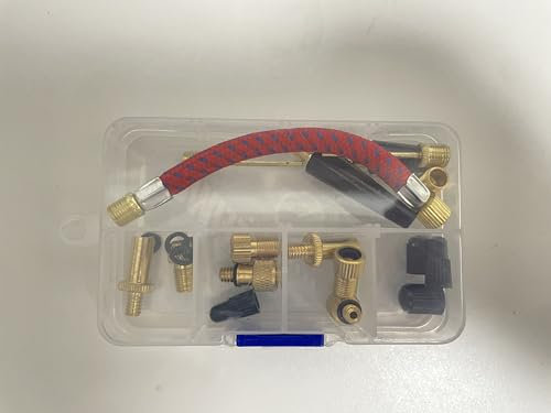 GIKACO Presta Schrader Adapter, Bicycle Valve Adapter, DV AV SV Bicycle Valve Adapter with Inflation Hose, Fine to Fat Bike Valve Adapter with Storage Box