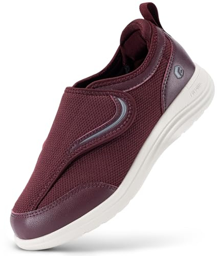 FitVille Zapatillas Casual Mujer Extra Anchas Ajustables Zapatos Rehabilitación Antideslizante para Caminar Transpirables Zapatillas de Casa Rojo 42.5 EU Ancho