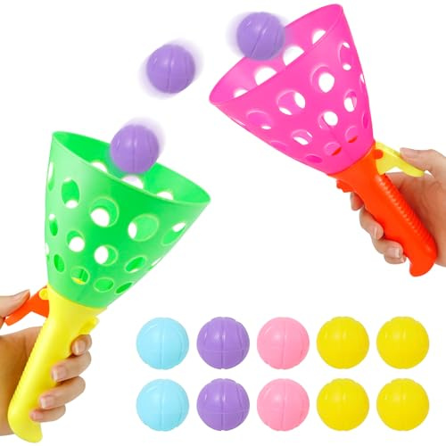 LPZMPZ Fangballspiel Kinder Outdoor, Fangbecher Ballspiel | Fang den Ball Wurfspiel mit 2 Fangbechern und 10 Bällen, Outdoor Spielzeug für Kinder, für Garten, Park oder Strand