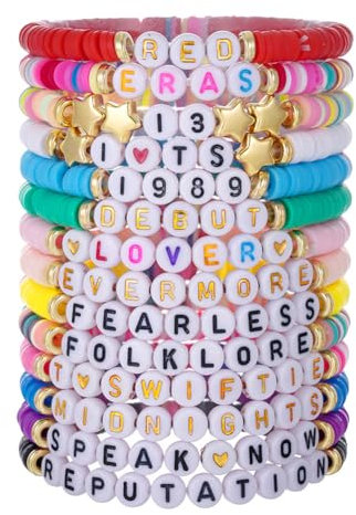 KOBONA 11/14 Stück Freundschaftsarmbänder, TS-Armbandset, Bunte Freundschaftsarmbänder mit Perlen für Frauen und Mädchen, Sänger Fans Merch, Swift Fans Armband, Von Alben inspiriertes Armband