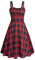 Belle Poque Vintage Ärmelloses Spaghettiträger Kleid Rüschenbesetzter Sweetheart Ausschnitt A-Linie Midikleid Flowy Swing Partykleid Rot Kariert M