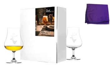 Steinnacher 2er Set Eisch Spirituosengläser Chalet Hirsch 655 ml Geschenkset mit Poliertuch