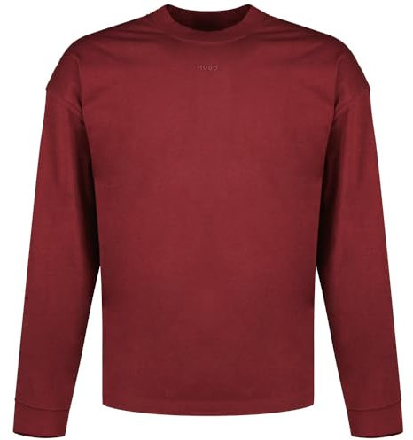 HUGO Men's Center Logo Mock Neck Long Sleeve Shirt, Crimson Red, XXL