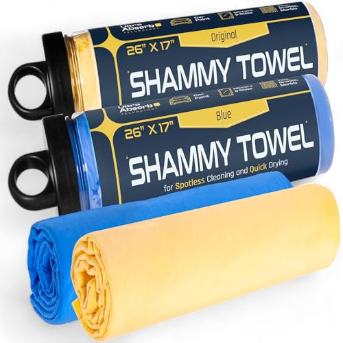 Premium Large Shammy Towel for Car - 2pk (26x17) - Super Absorbent, Streak-Free, Lint-Free, Scratch-Free Cloth for Cars, Boats, Home - Long Lasting Synthetic Leather Chamois + Hanging Storage Tubes
