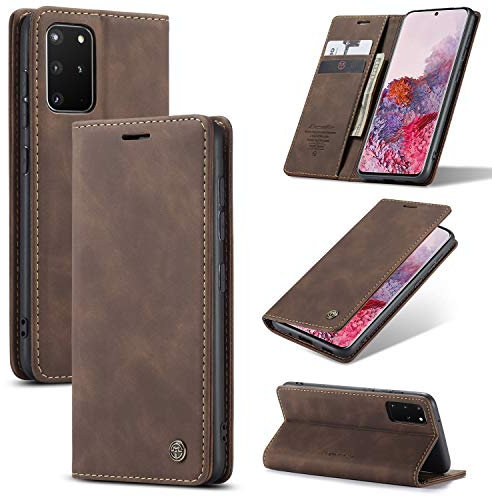 owlhold Hülle Samsung S20 Plus klapphülle Premium Lederhülle Weiches Vintage-Nubukleder Faltbare Ständer Schutzhülle Kartenfach Standfunktion klapphülle Samsung Galaxy S20 Plus 5G -Kaffee
