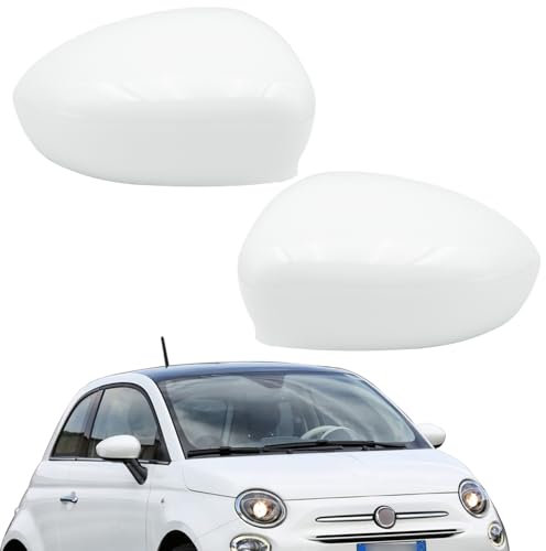 Ruolin Tappi per Specchietti, Copri Specchietto Retrovisore Auto Coppia Calotte Specchio Destra + Sinistra Bianco Sostituzione per Fiat 500 2007-2023
