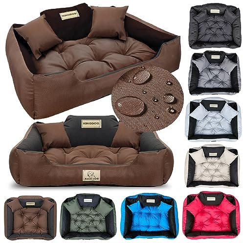 KING DOG Hundebett sehr Grosse Hunde Waschbar Orthopädisches XXL 130 x 105 cm Hundekissen Haustierbett Hundekorb Hundecouch mit Hohem Rand Wasserdicht Material Silikon Füllung Braun
