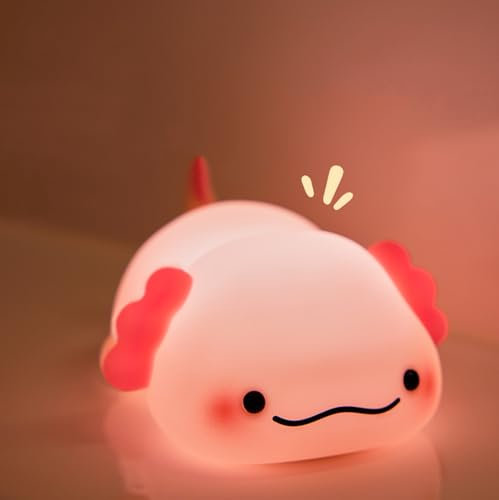 Wastou Axolotl Nachtlicht, LED Squishy Cute Axolotl Lampe, dimmbare Silikon Licht Up Kinderzimmer Nachtlicht, wiederaufladbare niedlichen Nachttisch Nacht Touch-Lampe für Jugendliche Mädchen Frauen