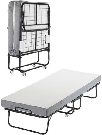 VEVOR, 810 x 1900 mm con Materasso 125 mm, Singolo con Robusta Struttura in Metallo e Materasso in Memory Foam, Singolo Portatile per Adulti, Ospite