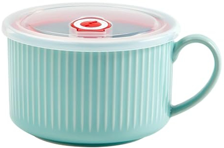 mehrido Ceramic Soup Bowls with Handle and Vented Lid, 850ml Large Soup Mug for Instant Noodle Cereal, Soup Containers, Microwave & Dishwasher Safe