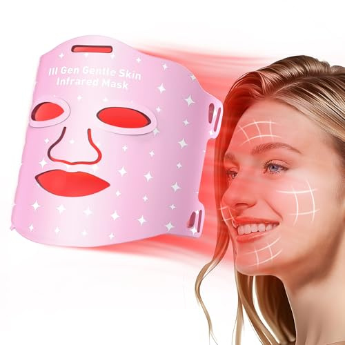 Coroever Red Light for Face,Heated LED Face Mask Light,25°C-32°C Heated Infrared Red Face Mask Light,Anti-Aging Infrared Mask