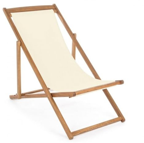 KONTE.DESIGN Set mit 4 Liegestühlen NOEMI aus Akazienholz und Stoff Ecru, neigbar
