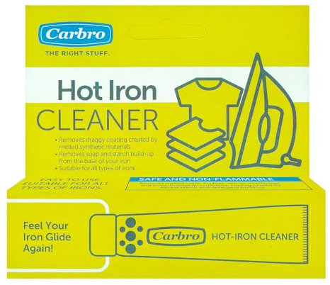 Hot Iron Cleaner by Carbro Draggy Coating & Starch Residue Remover for Steam & Dry Irons Safe for All Iron Types Non-Flammable Formula for Teflon & Metal Plates 28g Tube