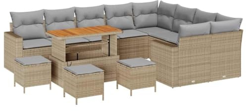 vidaXL 5-teiliges Garten-Sofaset mit Kissen in Beige aus Poly Rattan. Stylisches Set für 6 Personen. Wasserdicht, wetterbeständig. Perfekt für Terrasse, Essbereich oder Garten-Lounge zum Entspannen.
