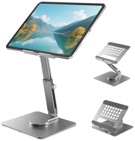 iPad Tablet Ständer, ipad Pro Air Stand Höhenverstellbar mit 360° Drehbarem, Aluminium Faltbarer Universeller Schreibtischhalter Tablet Stand für iPad Pro 13/11,Tablets 4.7–16.5 und Alle Geräte