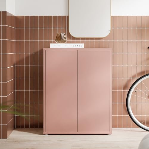 Forte Alice Springs Schuhschrank 70 80, Flurschrank mit 2 Türen und 4 Einlegeböden, Holzwerkstoff, Terrakotta, 74,5 cm breit x 99,1 cm hoch x 34,9 cm tief