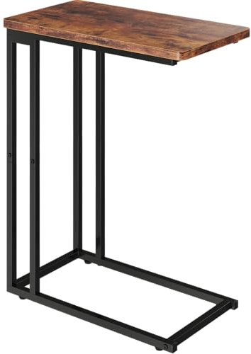 Yusong C Shaped End Table - Slide Under Sofa Couch Bed, Small Table for Small Spaces, Skinny Overbed, Coffee Drink Snack Table for Living Room, Rustic Brown