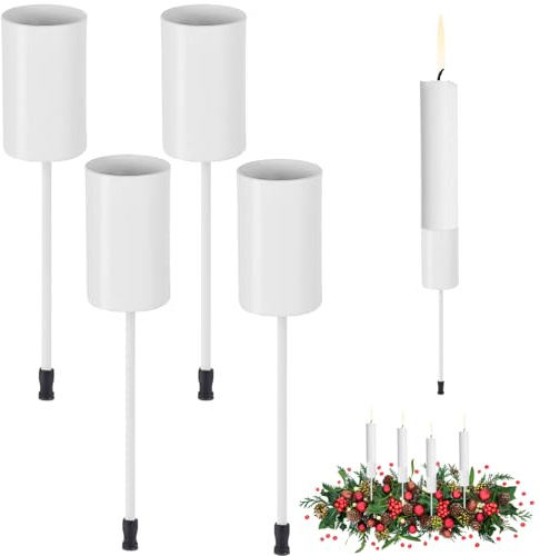 4 Stück Stabkerzenhalter zum Stecken, 2.5X11cm Kerzenstecker für Stabkerzen, Adventskranz Stabkerzenhalter mit Dorn, Kerzenhalter Stabkerze Für DIY Deko & Weihnachten,Küche Haushalt & Wohnen